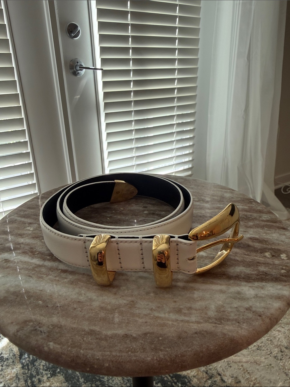 White Leather Alice + Olivia Belt with Gold Buckle